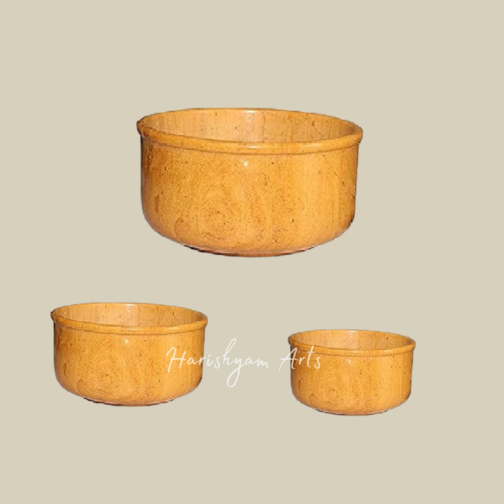 Traditional Jaisalmer Yellow Stone Bowl Handcrafted Desert Rock Yogurt Serving Container Premium Kitchen Utensil 650ml