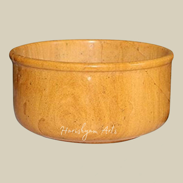 Traditional Jaisalmer Yellow Stone Bowl Handcrafted Desert Rock Yogurt Serving Container Premium Kitchen Utensil 650ml