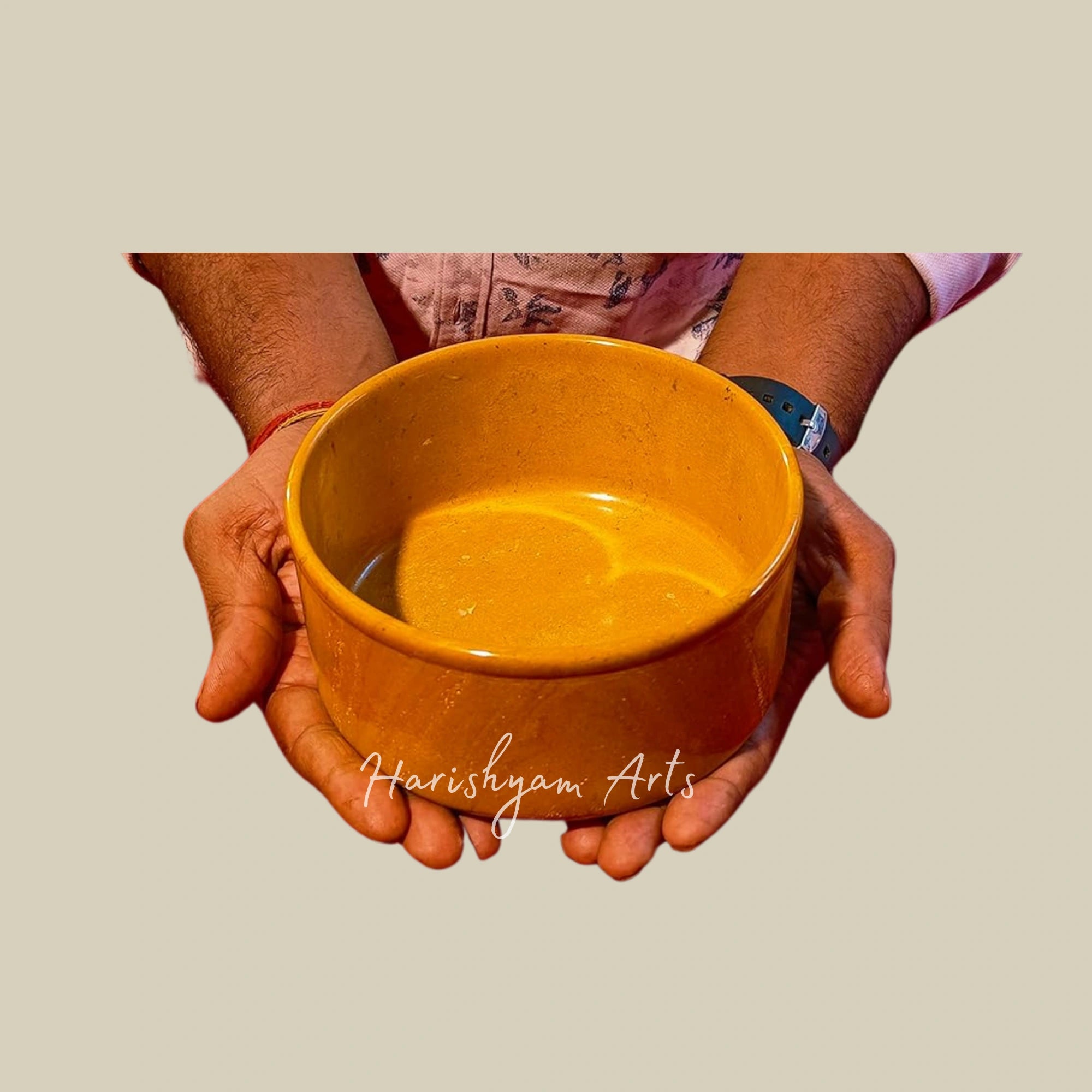 Traditional Jaisalmer Yellow Stone Bowl Handcrafted Desert Rock Yogurt Serving Container Premium Kitchen Utensil 650ml