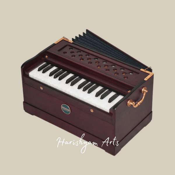 Traditional Mahogany Harmonium with Bellows for Devotional and Classical Use