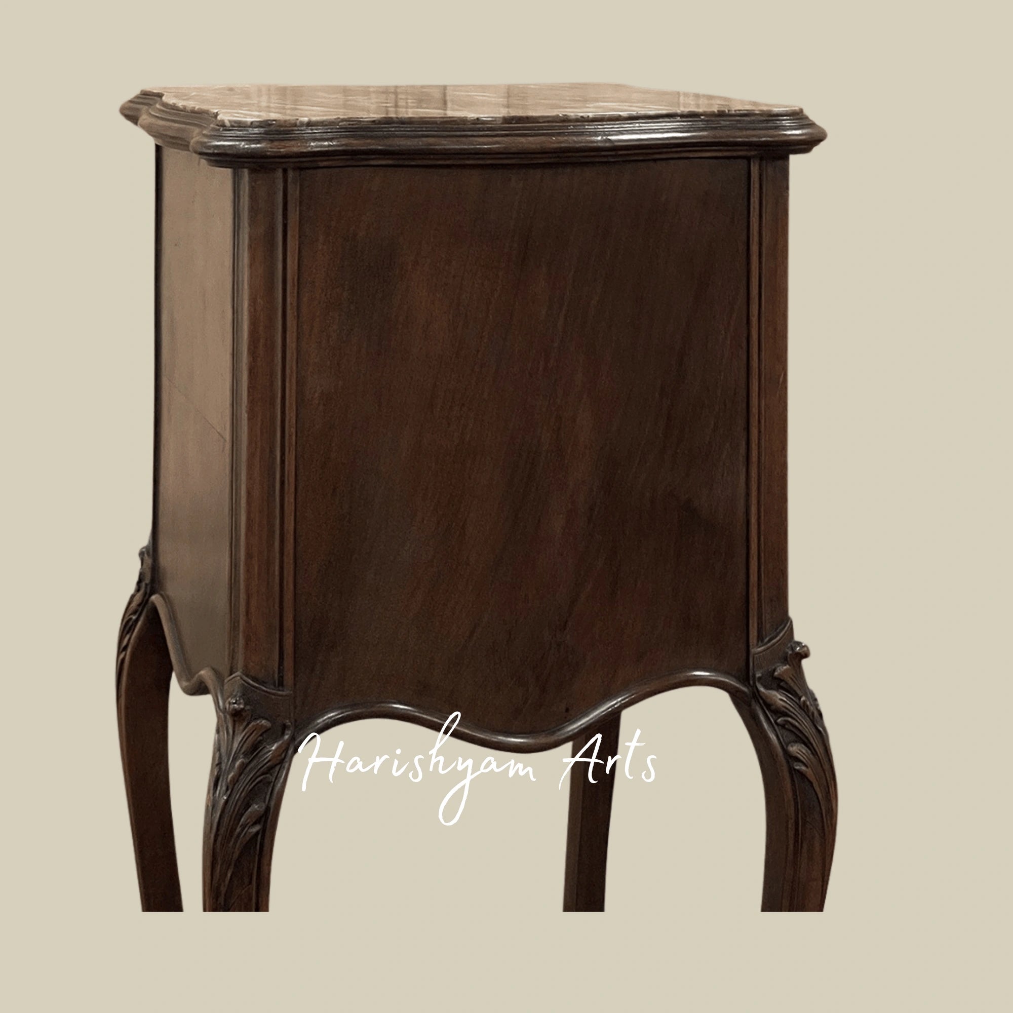 Traditional Marble Top Wooden Bedside Cabinet with Elegant Design