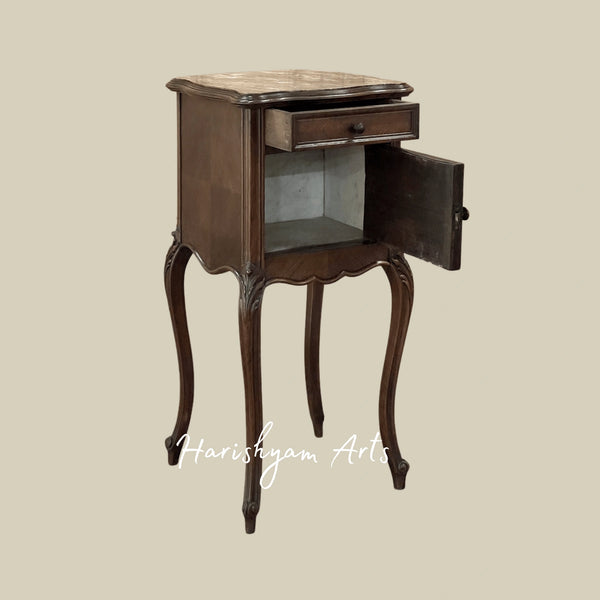 Traditional Marble Top Wooden Bedside Cabinet with Elegant Design