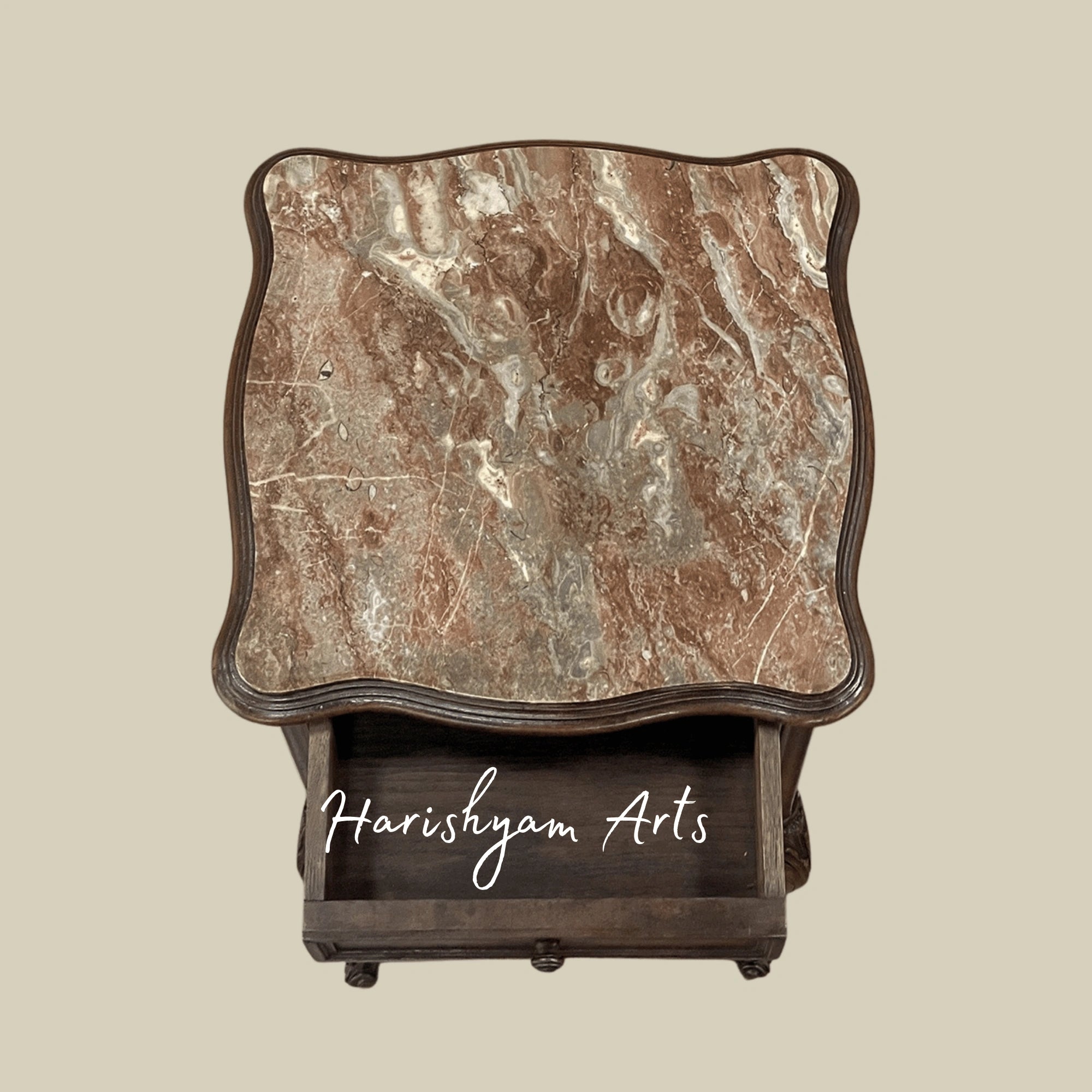 Traditional Marble Top Wooden Bedside Cabinet with Elegant Design