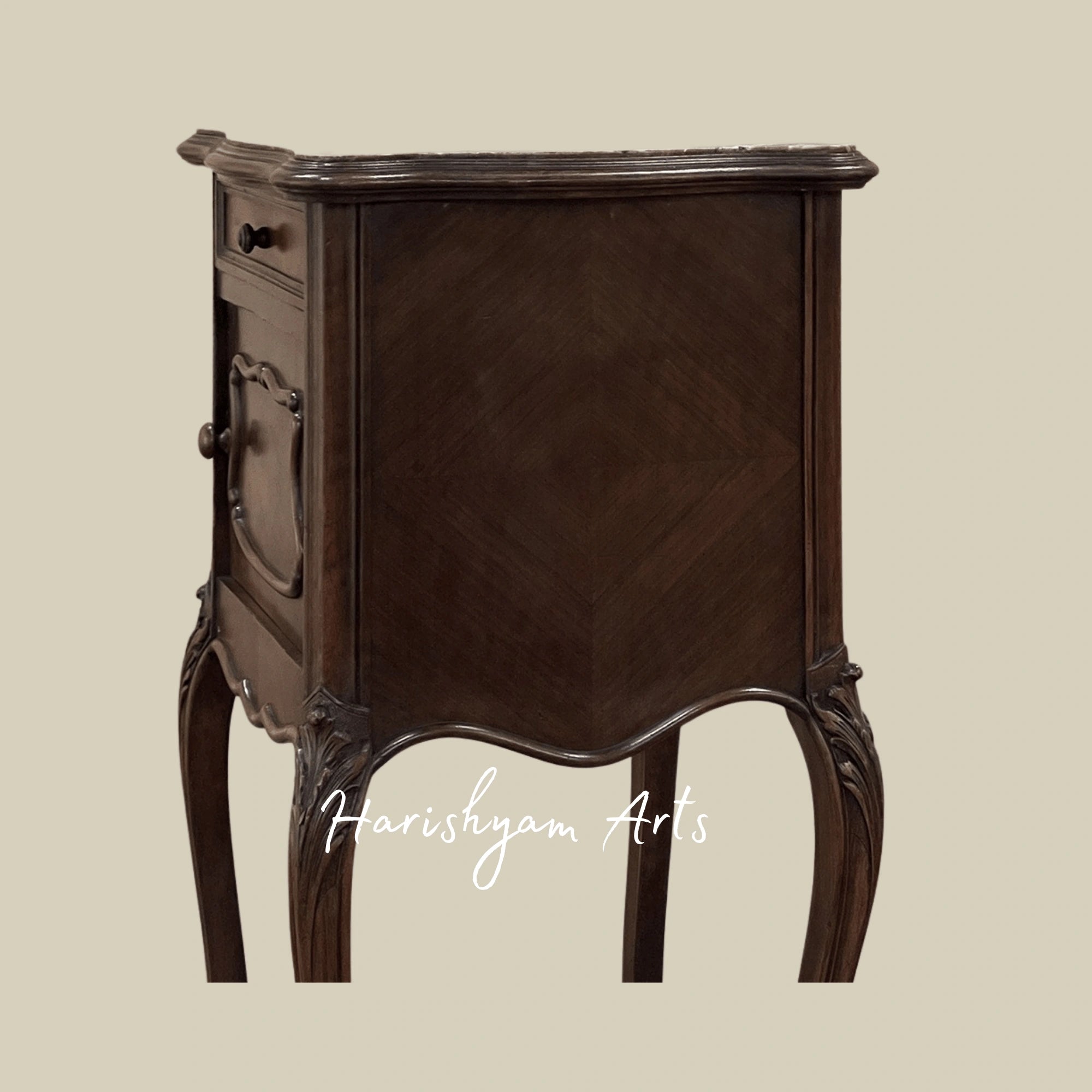 Traditional Marble Top Wooden Bedside Cabinet with Elegant Design