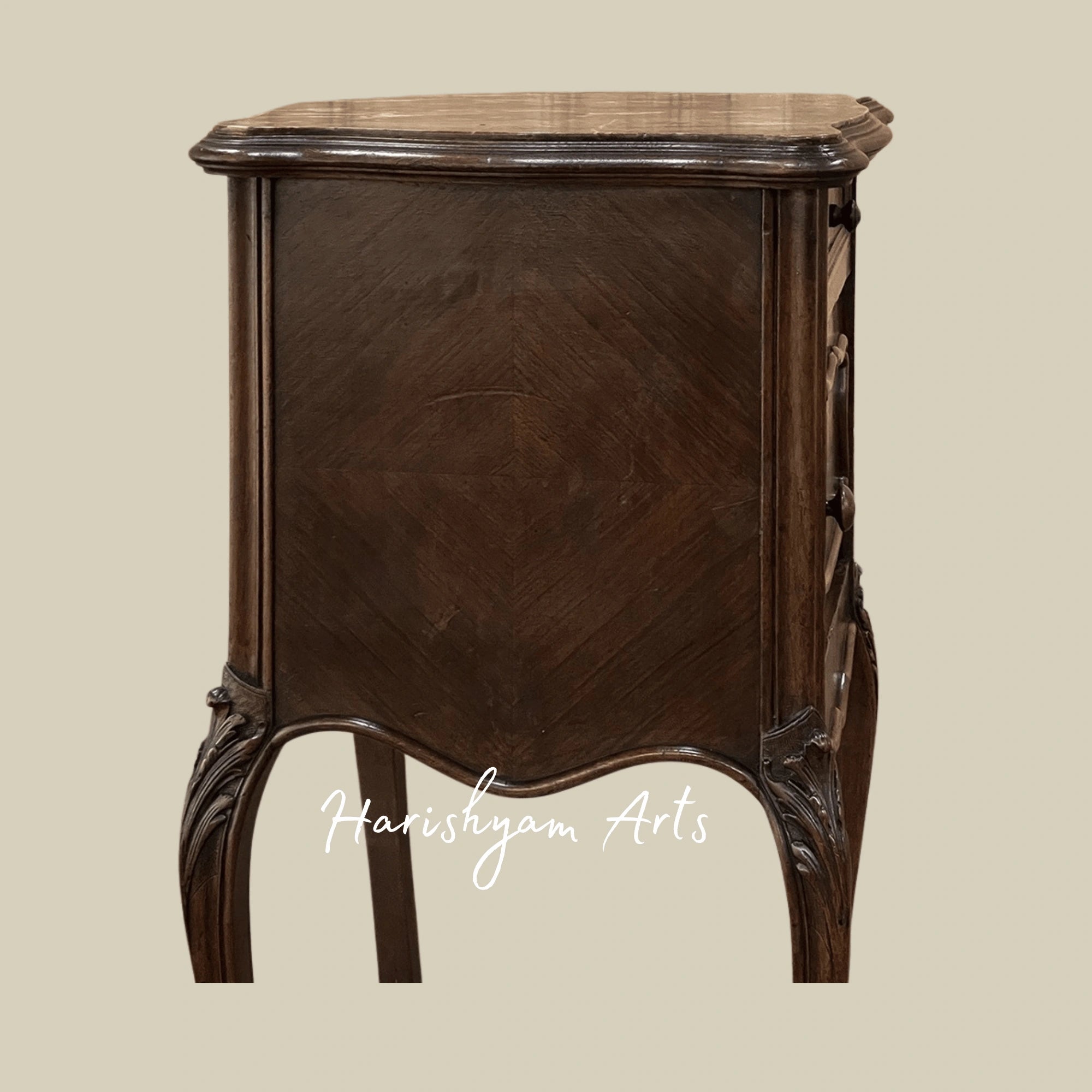 Traditional Marble Top Wooden Bedside Cabinet with Elegant Design