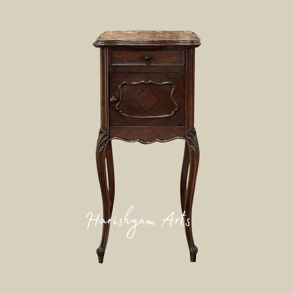 Traditional Marble Top Wooden Bedside Cabinet with Elegant Design