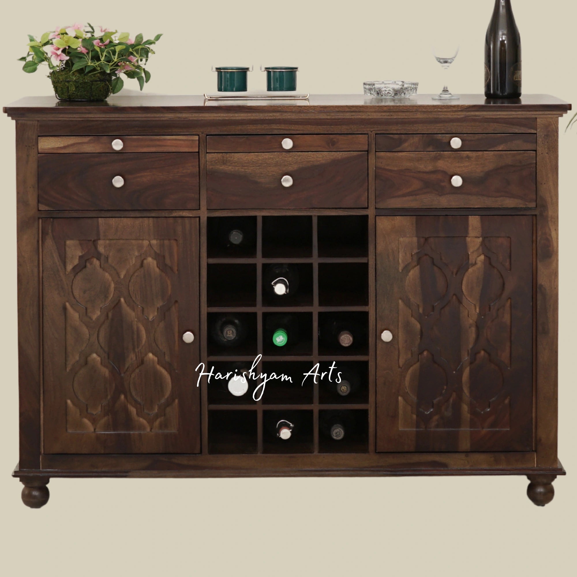 Traditional Wooden Bar Cabinet with Doors