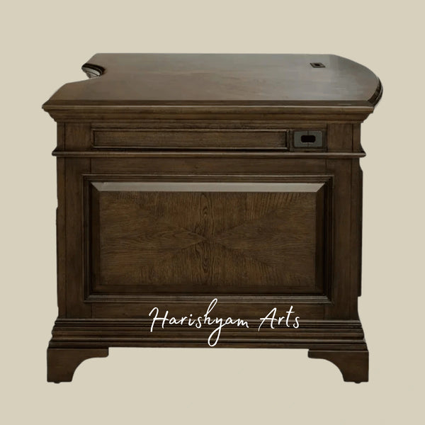 Traditional Wooden Office Desk with Classic Panel Design and Ample Storage for Home and Workspaces