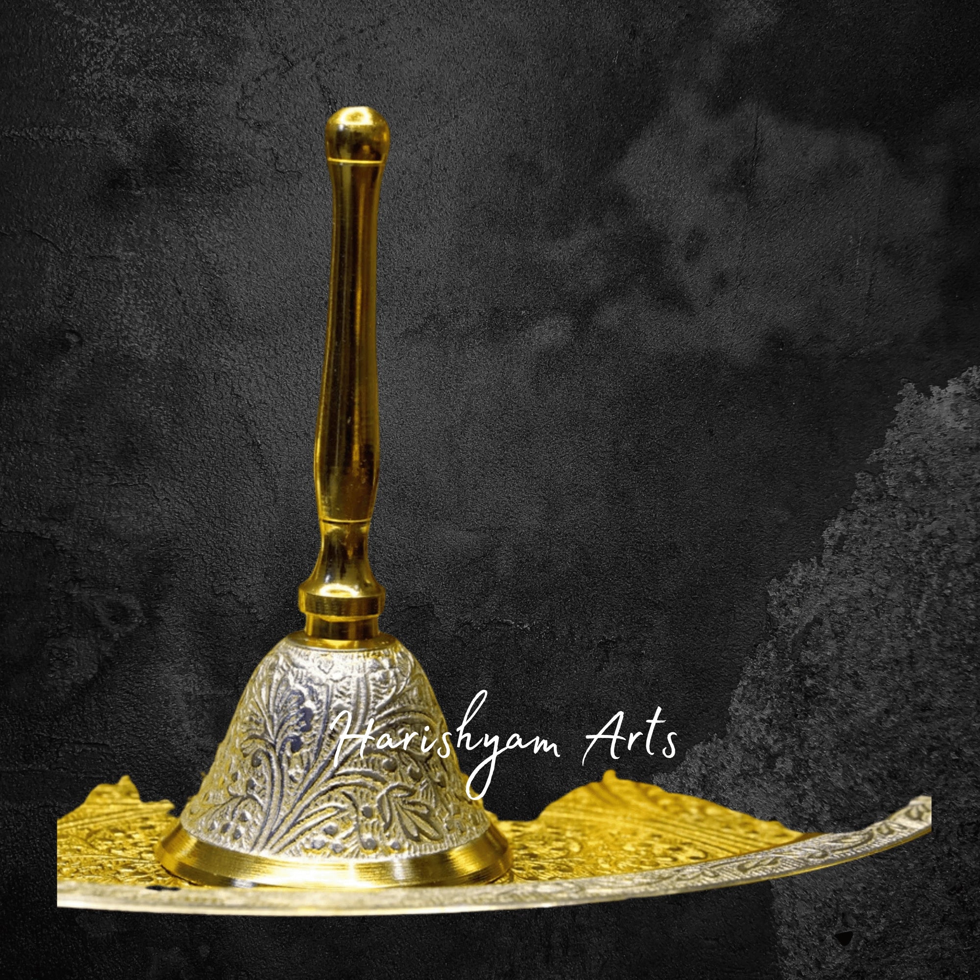 Two Tone Brass Pooja Set with Velvet Box for Gifting and Temple Use