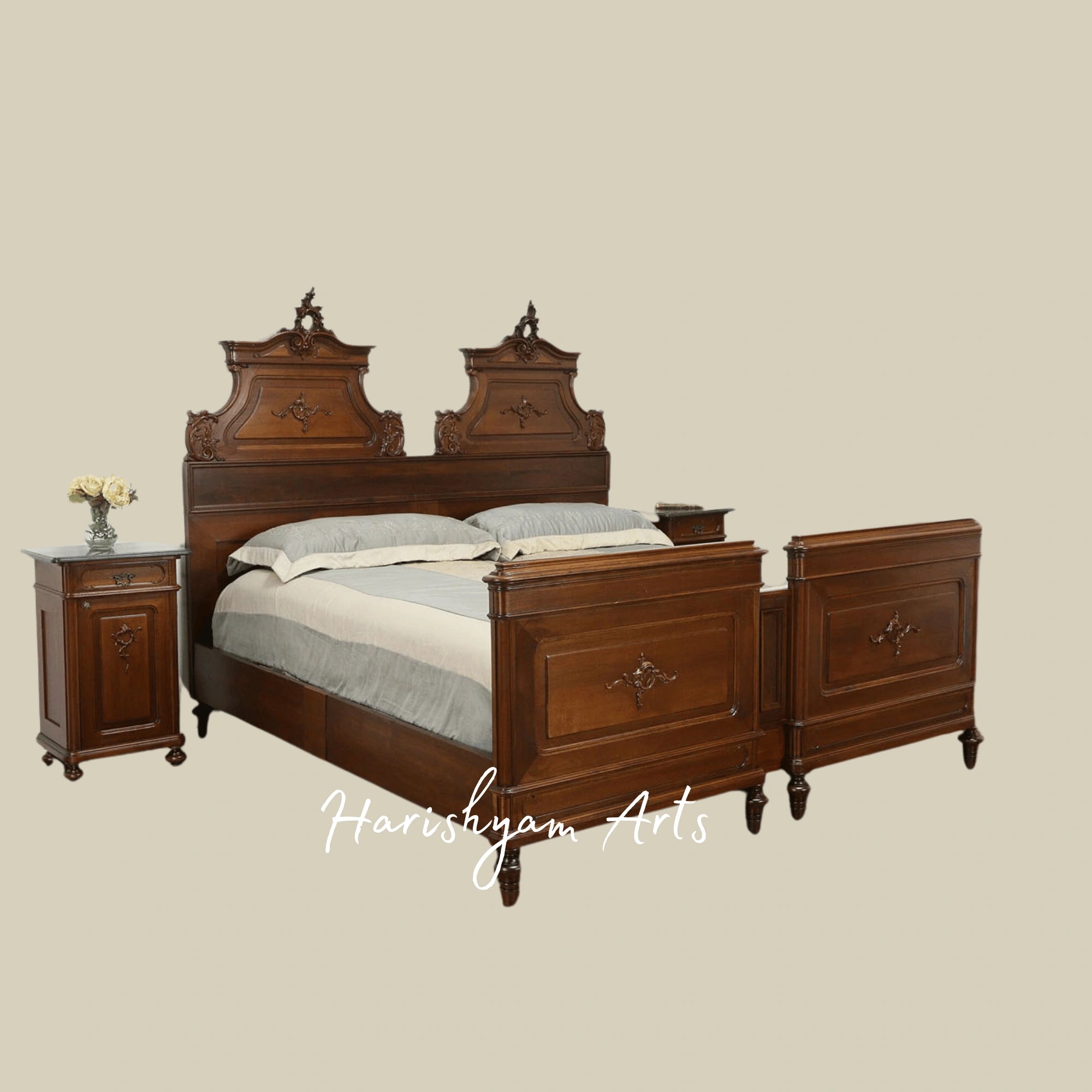 Victorian Royal Wooden Bed Set Antique Carved Bedroom Furniture with Dresser and Nightstands