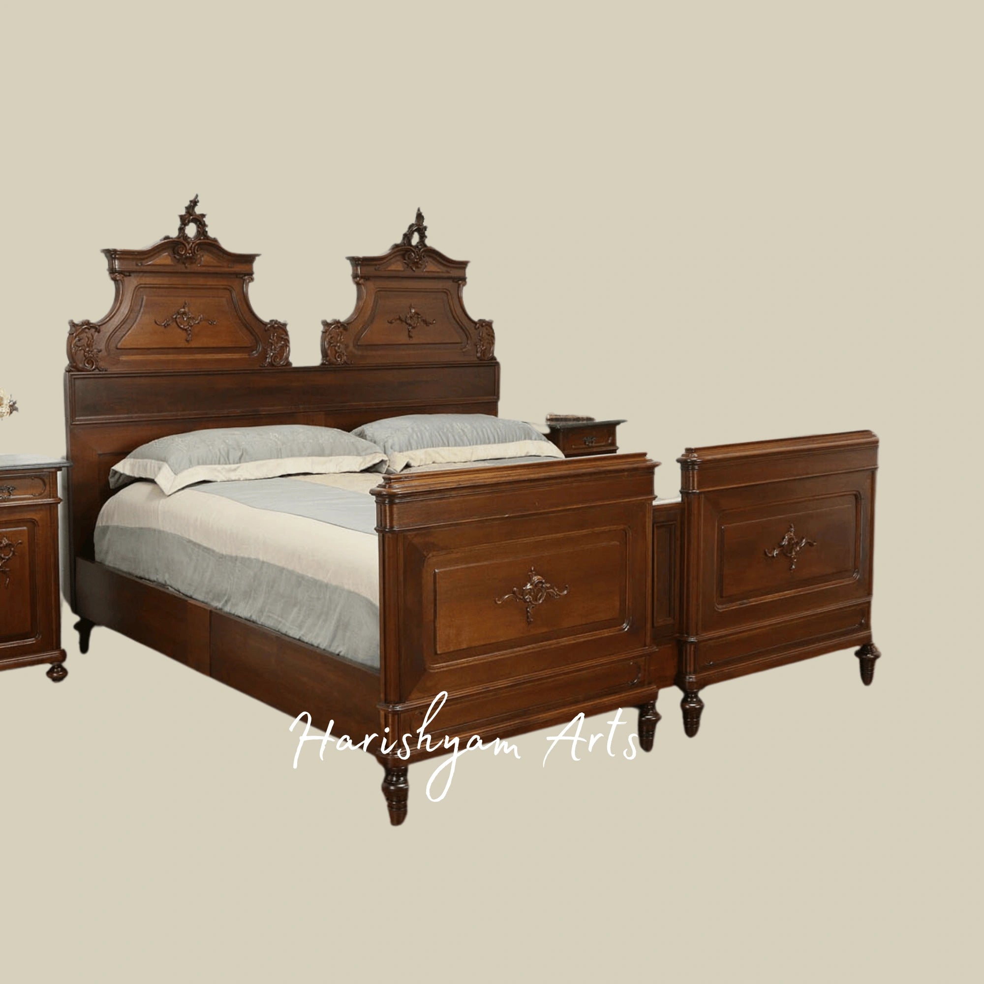 Victorian Royal Wooden Bed Set Antique Carved Bedroom Furniture with Dresser and Nightstands