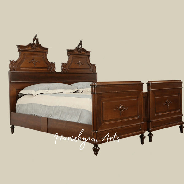 Victorian Royal Wooden Bed Set Antique Carved Bedroom Furniture with Dresser and Nightstands