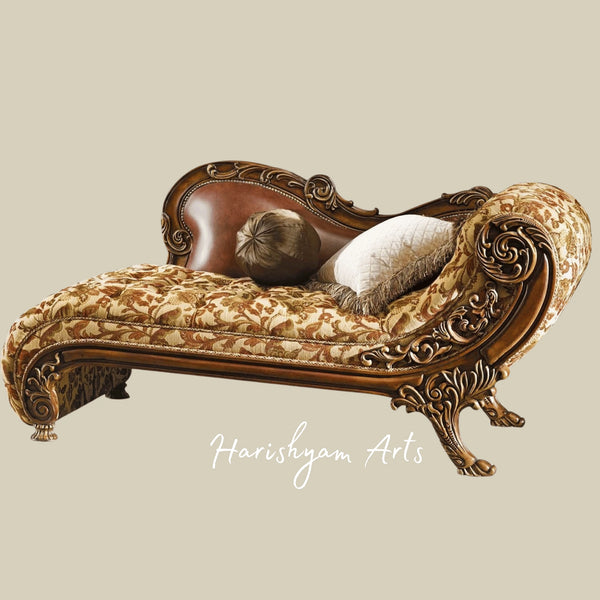 Victorian Style Chaise Lounge with Hand-Carved Wood Frame