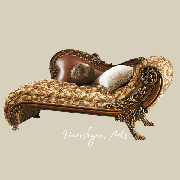 Victorian Style Chaise Lounge with Hand-Carved Wood Frame