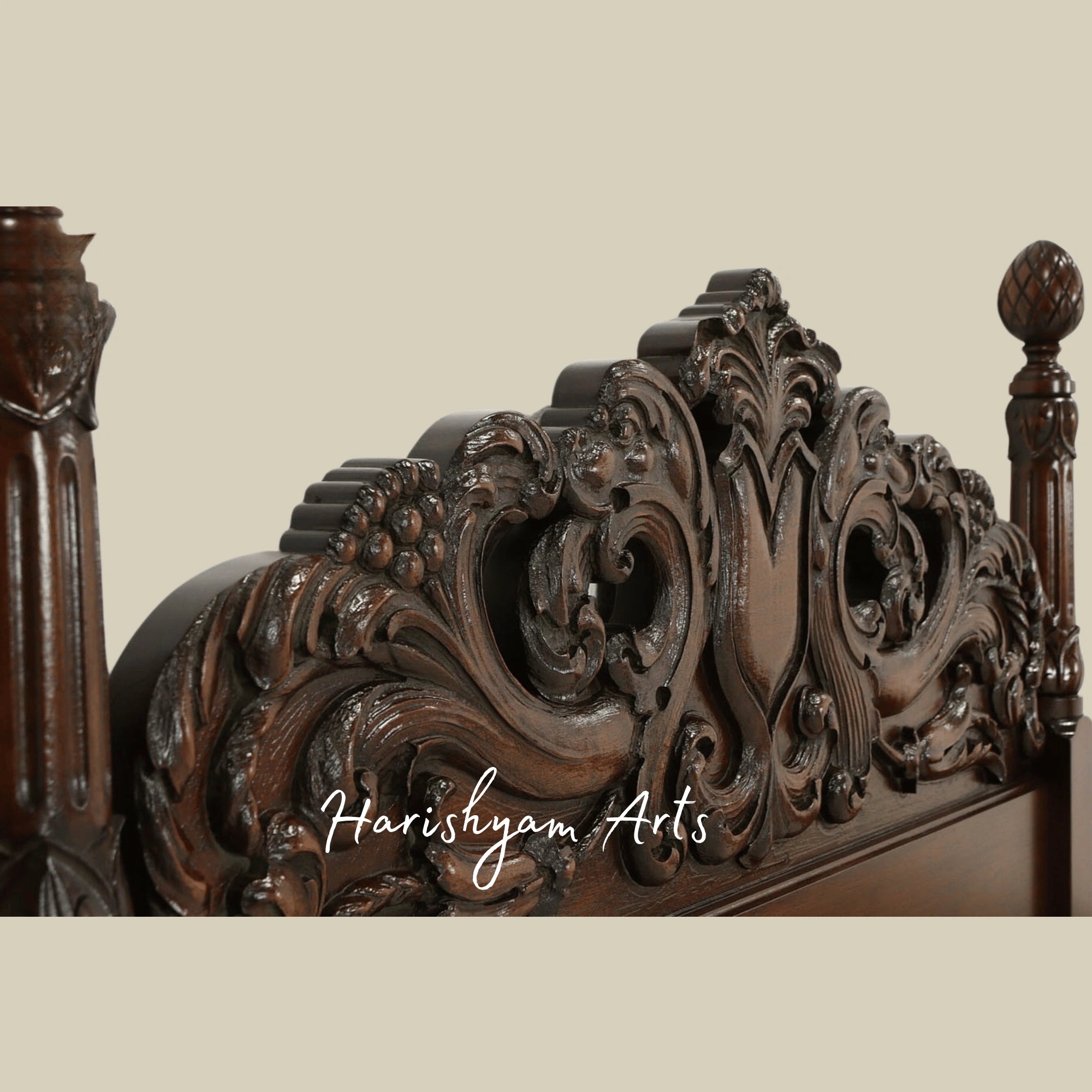 Victorian Twin Wooden Bed Set Antique Hand Carved Design