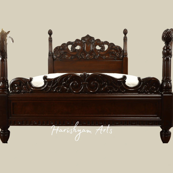 Victorian Twin Wooden Bed Set Antique Hand Carved Design