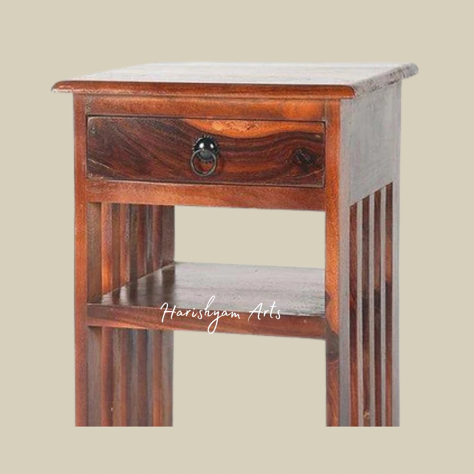 Vintage-Inspired Carved Wooden Bedside Table