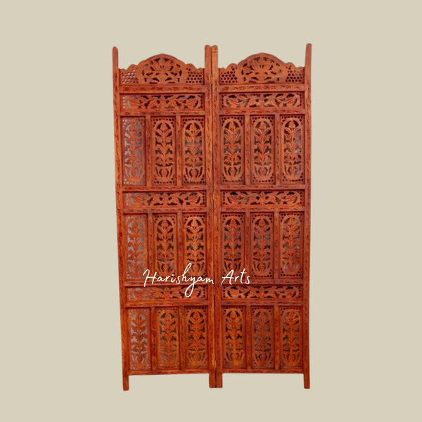 Vintage-Inspired Wooden Partition with Ethnic Motifs