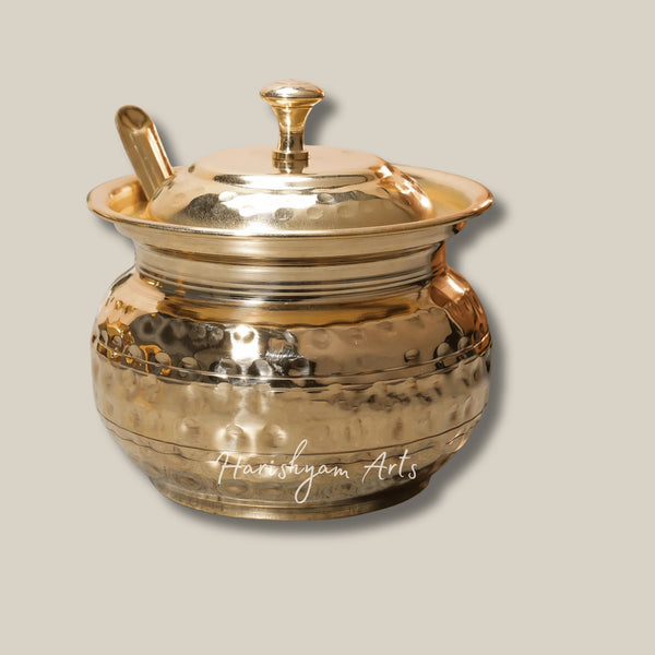 Vintage Brass Ghee Container with Lid and Serving Spoon