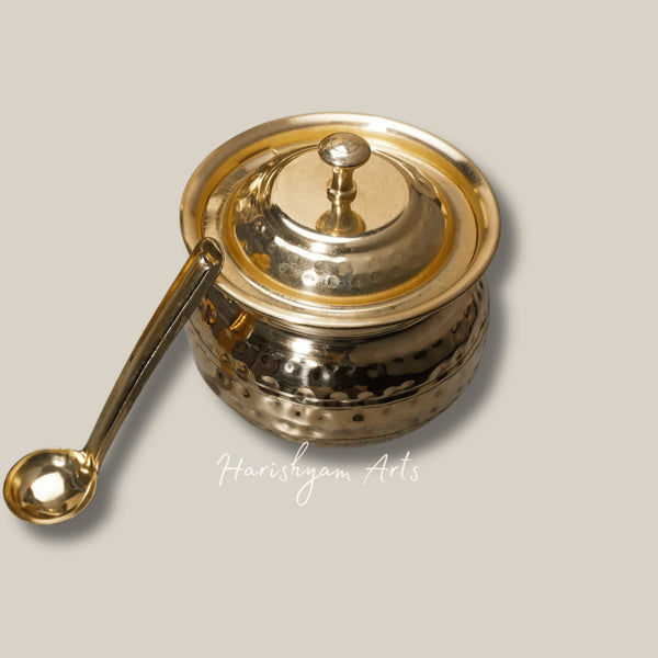 Vintage Brass Ghee Container with Lid and Serving Spoon