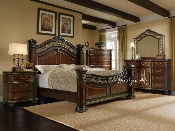 Vintage Elegance 4-Piece Queen Poster Bedroom Collection