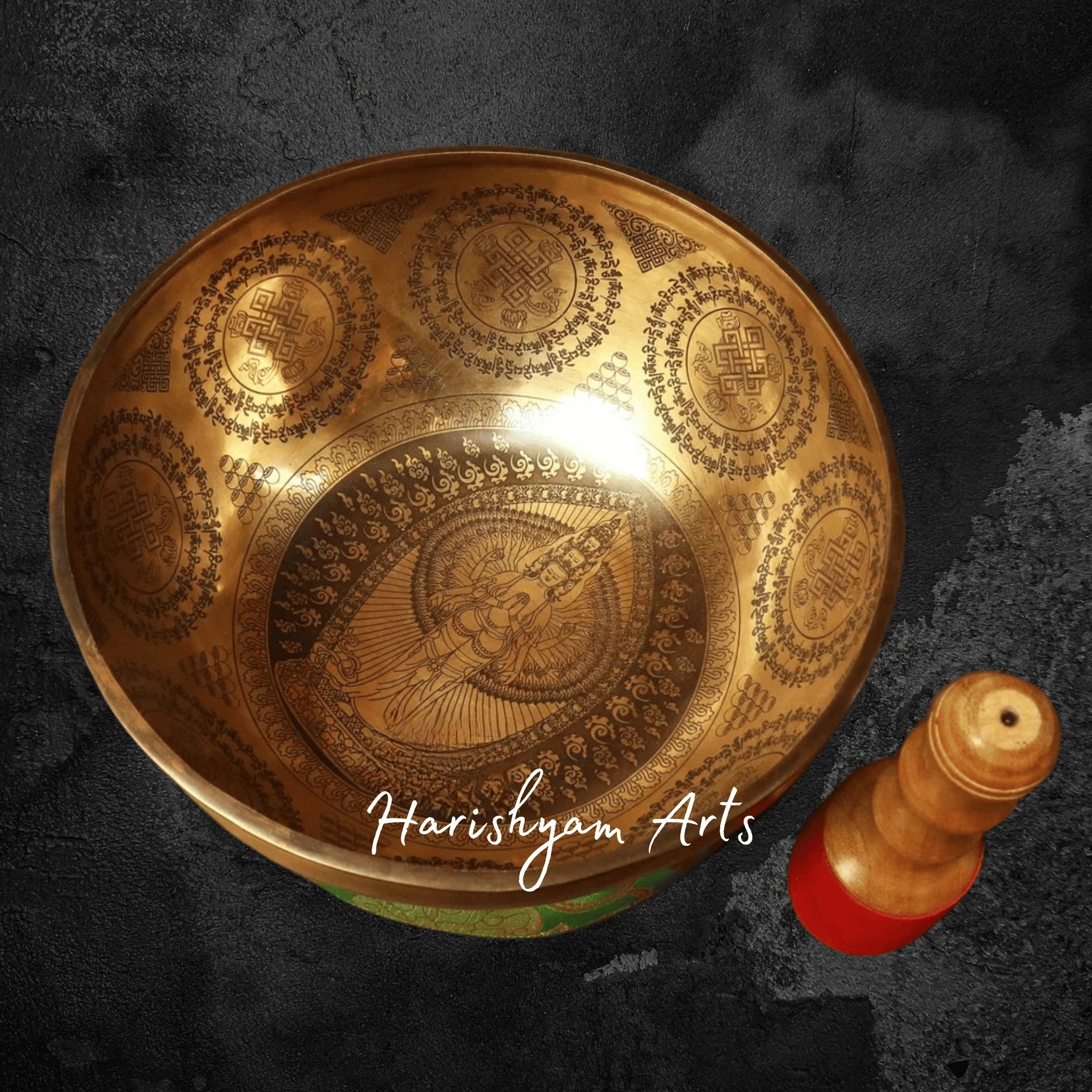 Vintage Jambati Singing Bowl with Elephant Carving for Deep Buddhist Meditation