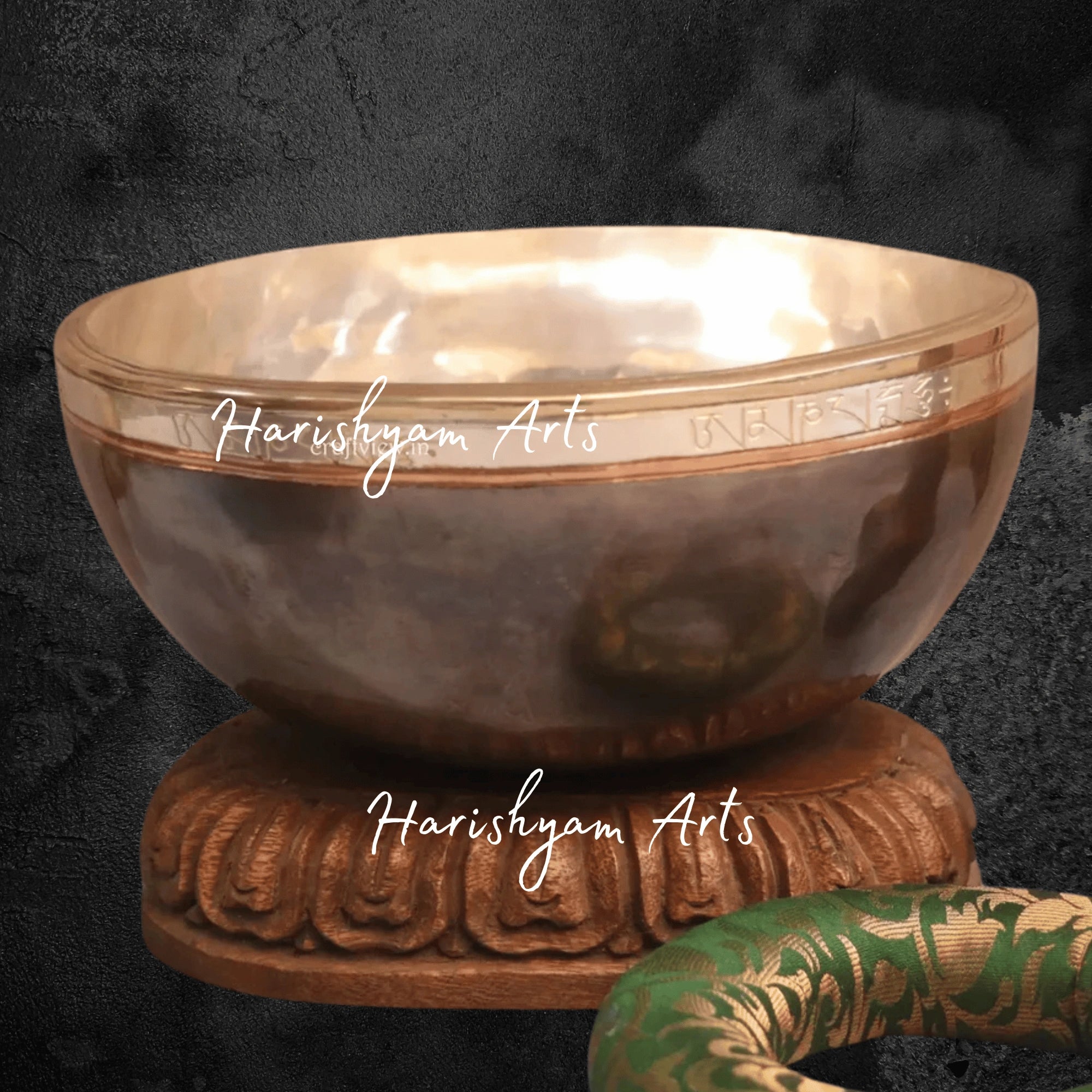 Vintage Jambati Singing Bowl with Elephant Carving for Deep Buddhist Meditation