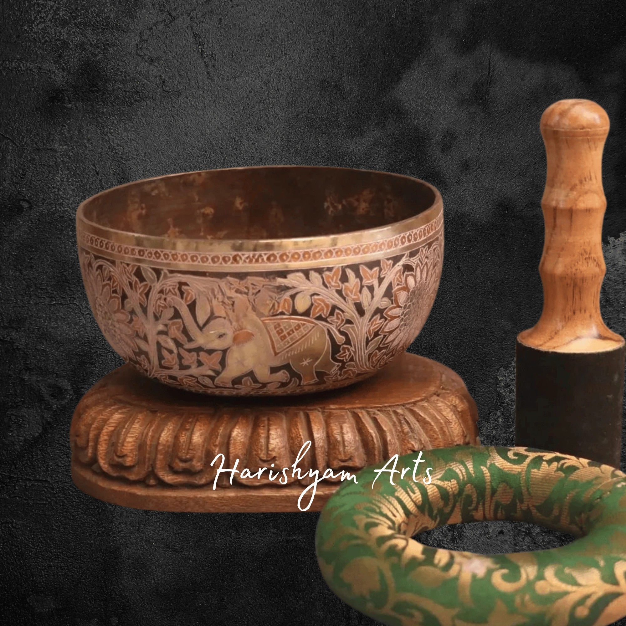 Vintage Jambati Singing Bowl with Elephant Design for Deep Meditation