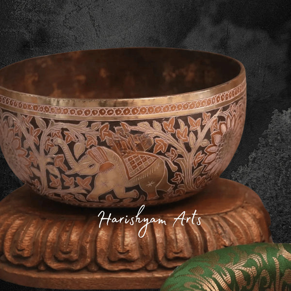 Vintage Jambati Singing Bowl with Elephant Design for Deep Meditation