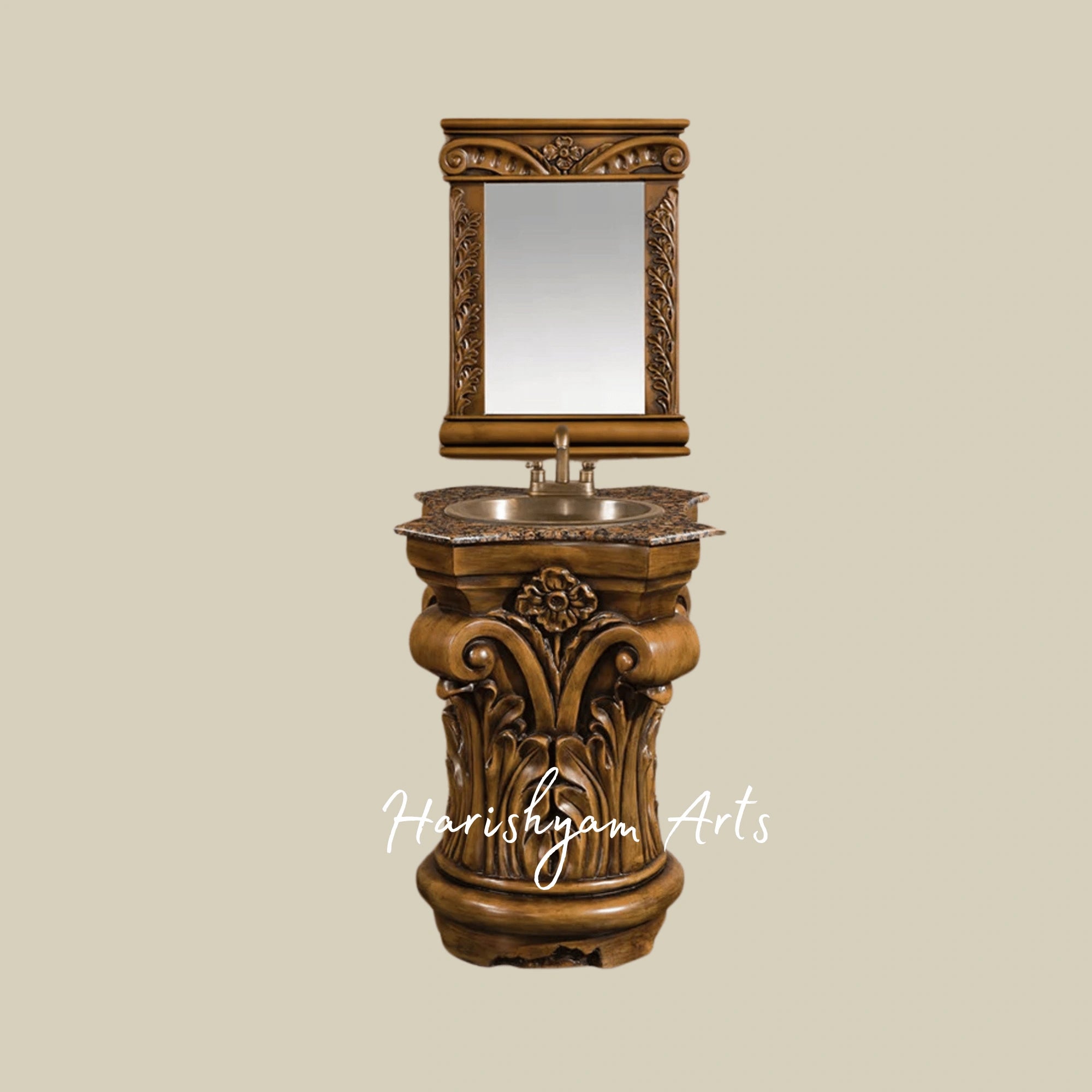 Vintage Style Floral Wooden Bathroom Vanity with Countertop and Mirror1