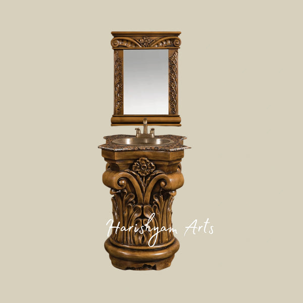 Vintage Style Floral Wooden Bathroom Vanity with Countertop and Mirror