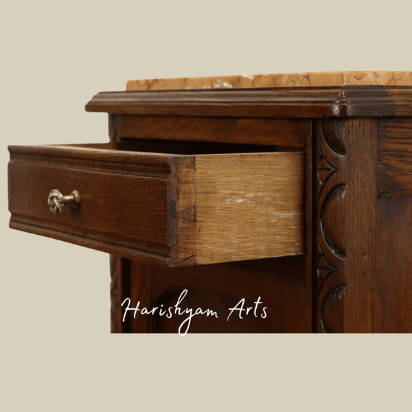 Vintage Wooden Bedside Nightstand with Cabinet