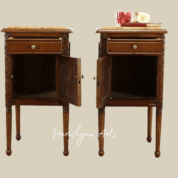 Vintage Wooden Bedside Nightstand with Cabinet