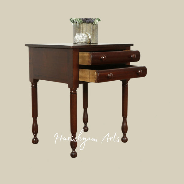 Vintage Wooden Bedside Nightstand with Turned Legs