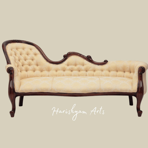 Vintage Wooden Diwan Sofa with Classic Button Tufted Backrest