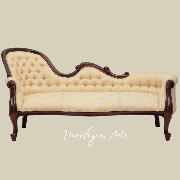 Vintage Wooden Diwan Sofa with Classic Button Tufted Backrest
