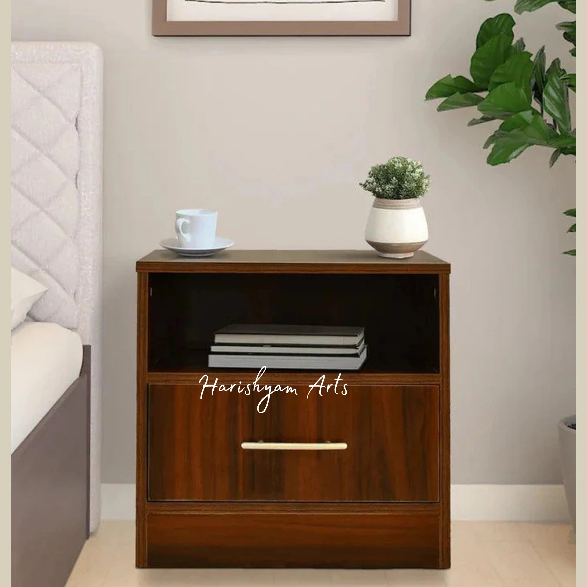 Virola Wood Finish Bedside Table