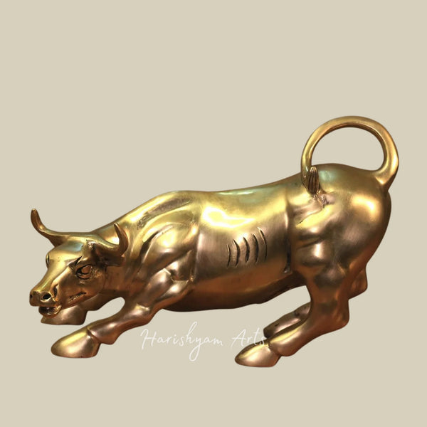 Wall Street Charging Bull Brass Sculpture for Office and Business Decor