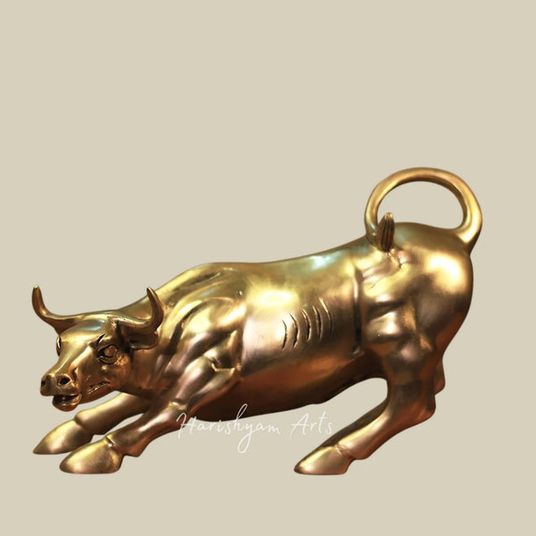 Wall Street Charging Bull Brass Sculpture for Office and Business Decor