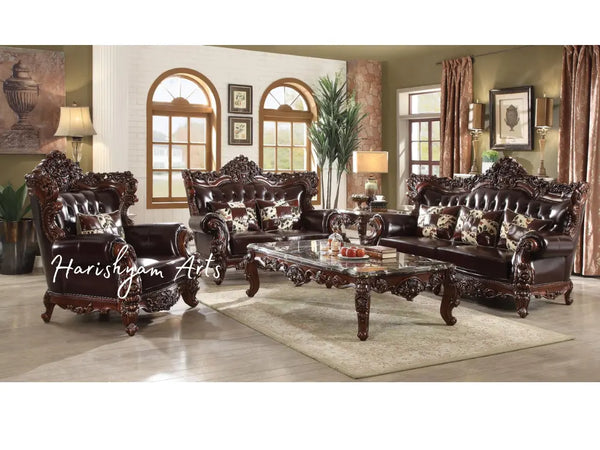 Walnut and Espresso Top-Grain Leather Match 2-Piece Sofa Set