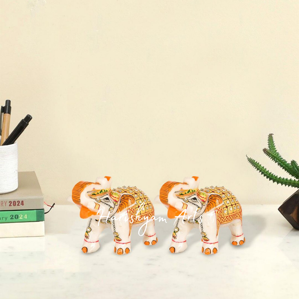White Marble Elephant Statue Handmade Decorative Sculpture
