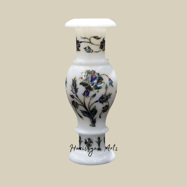 White Marble Flower Vase with Paua Shell Inlay