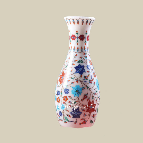 White Marble Inlay Vase for Home Decor - Artisan-Crafted Floral Pot