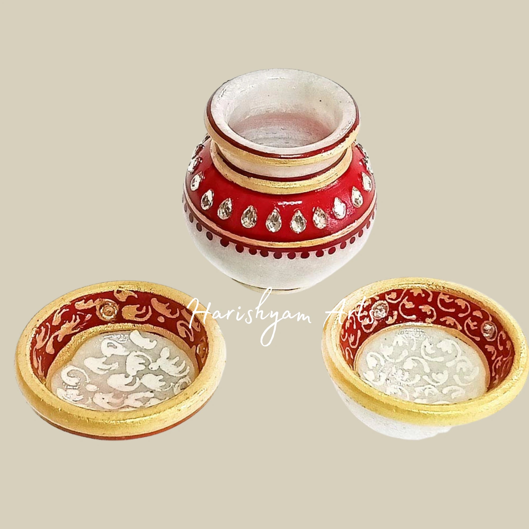 White Marble Puja Plate with Embossed Meenakari Work for Home Mandir and Aarti4