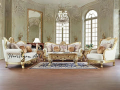 White Victorian Tufted Leather Loveseat Sofa Set