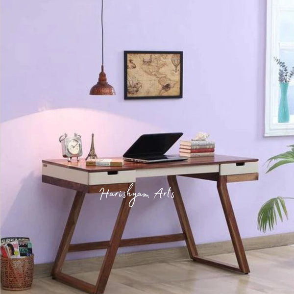 White and Rustic Teak Wood Study Table