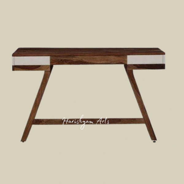 White and Rustic Teak Wood Study Table