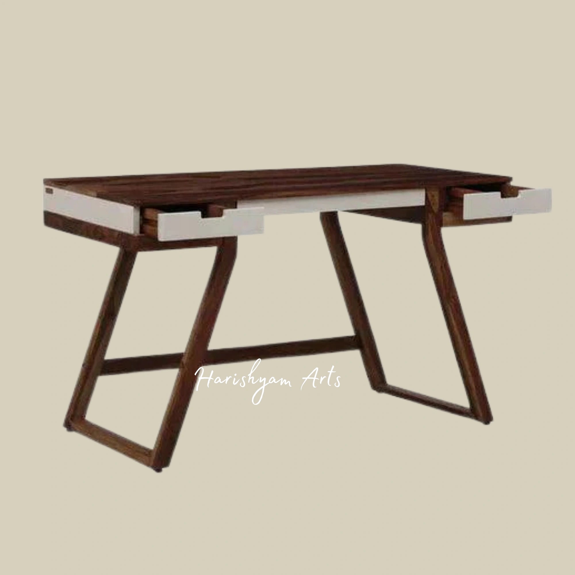 White and Rustic Teak Wood Study Table