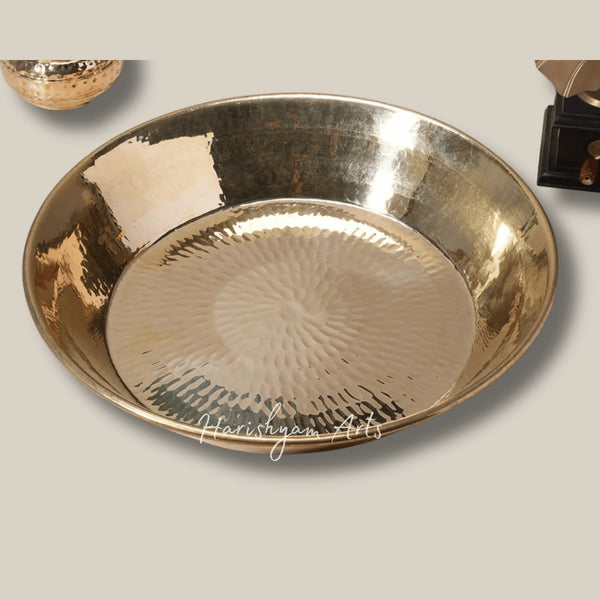 Wide Brass Paraat Bowl for Dough Kneading and Mixing