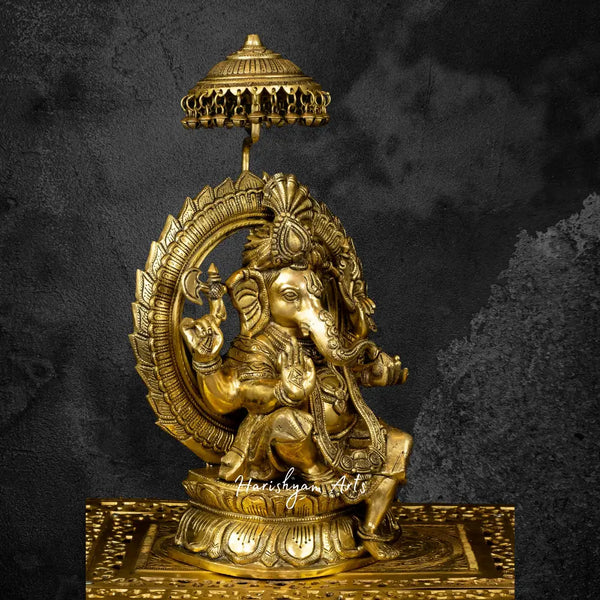 Kamal Ganesh With Umbrella Brass Statue